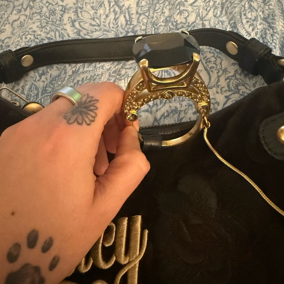 Y2K Juicy Couture Black Hobo Bag with Gold Embroidery - Picture 4 of 9